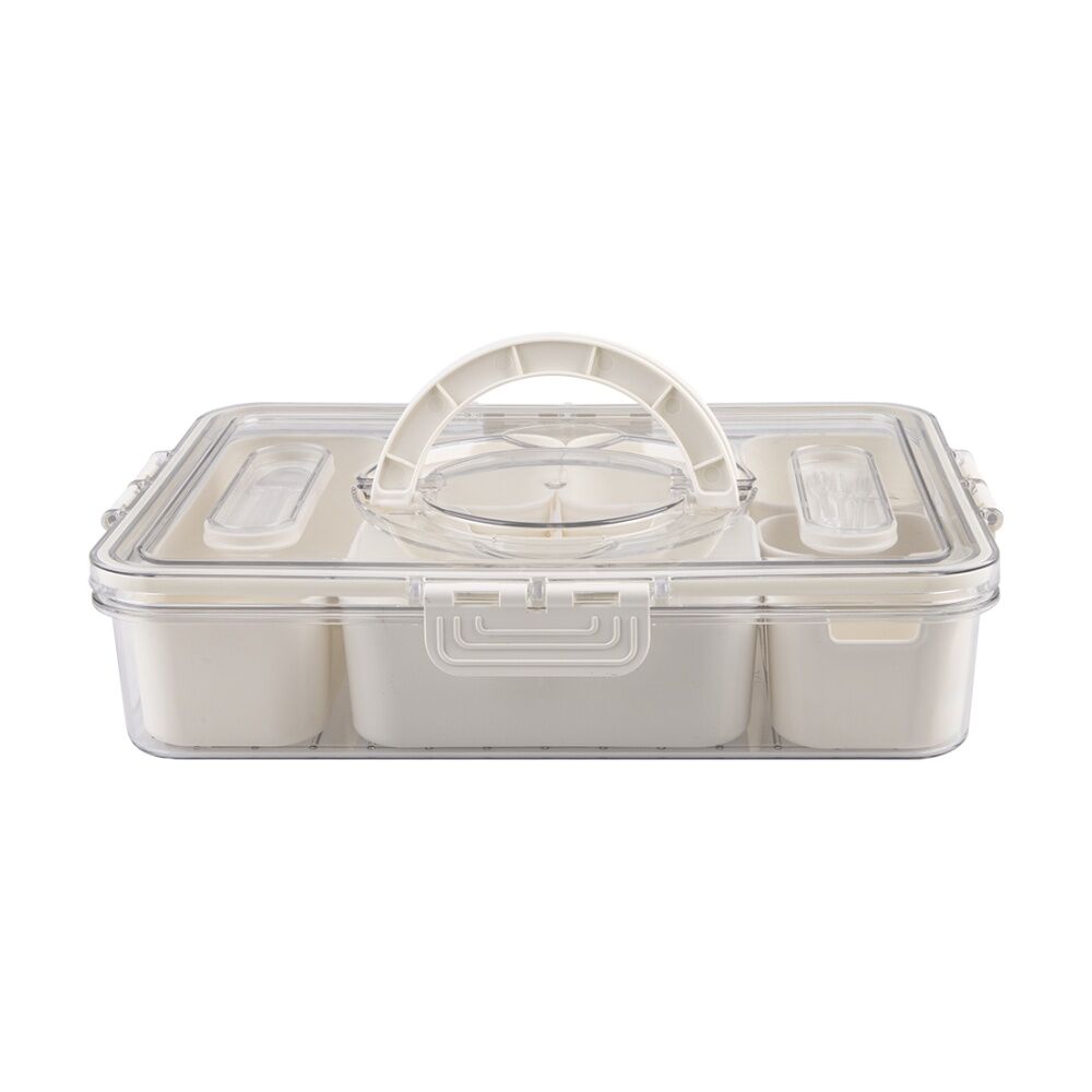 2PK Alfresco Lane Rectangular Grazing Box W/ 7 Compartments & Food Picks Cream