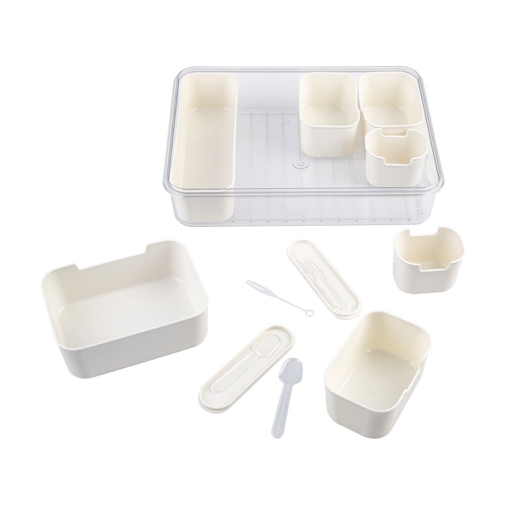 2PK Alfresco Lane Rectangular Grazing Box W/ 7 Compartments & Food Picks Cream