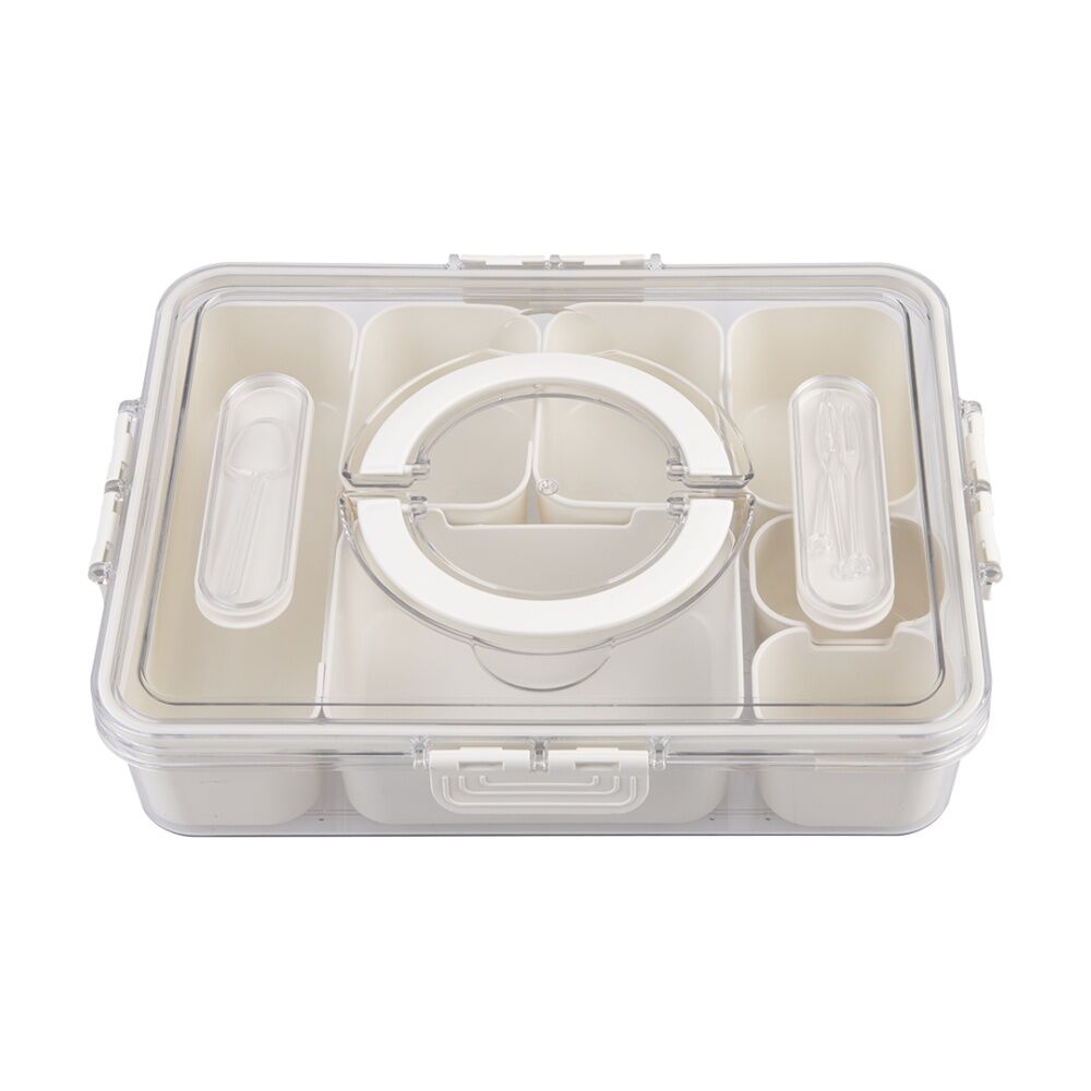 2PK Alfresco Lane Rectangular Grazing Box W/ 7 Compartments & Food Picks Cream