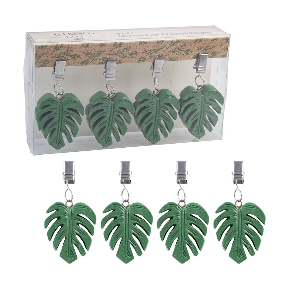 4x 4pc Alfresco Lane Outdoor Tablecloth Weights Set Monstera Leaf Green