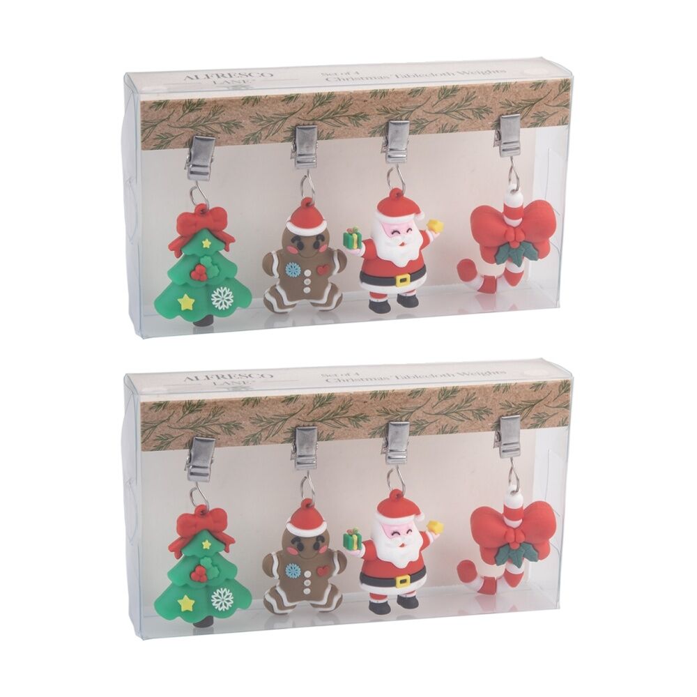2x 4pc Alfresco Lane Outdoor Tablecloth Weights Set Festive Design Christmas