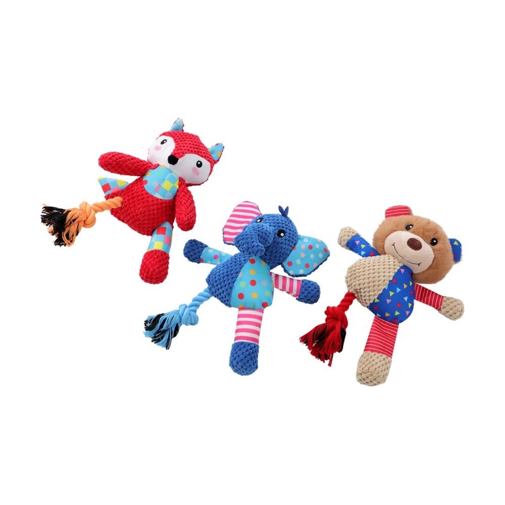 12x Paws And Claws Patchwork Plush Animals Dog Chew/Tug/Cuddle Toy 26x20cm Assorted
