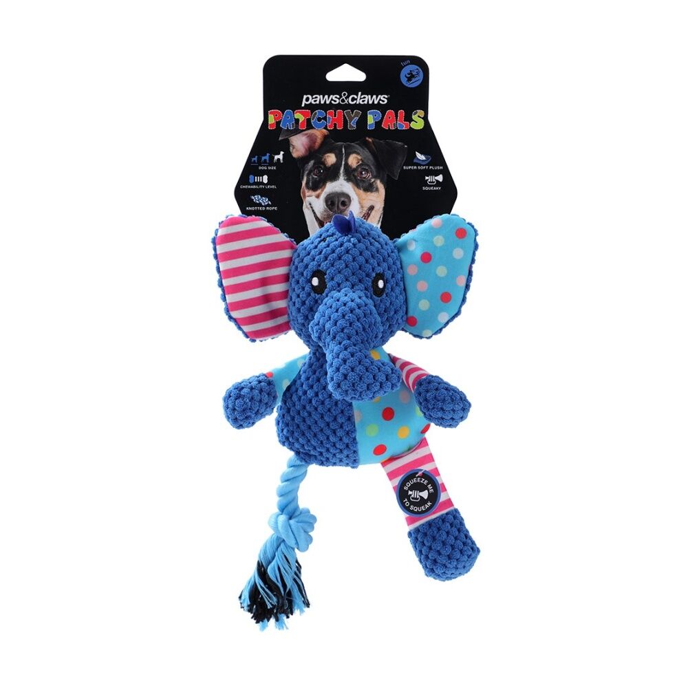 6x Paws And Claws Patchwork Plush Animals Dog Chew/Tug/Cuddle Toy 26x20cm Assorted