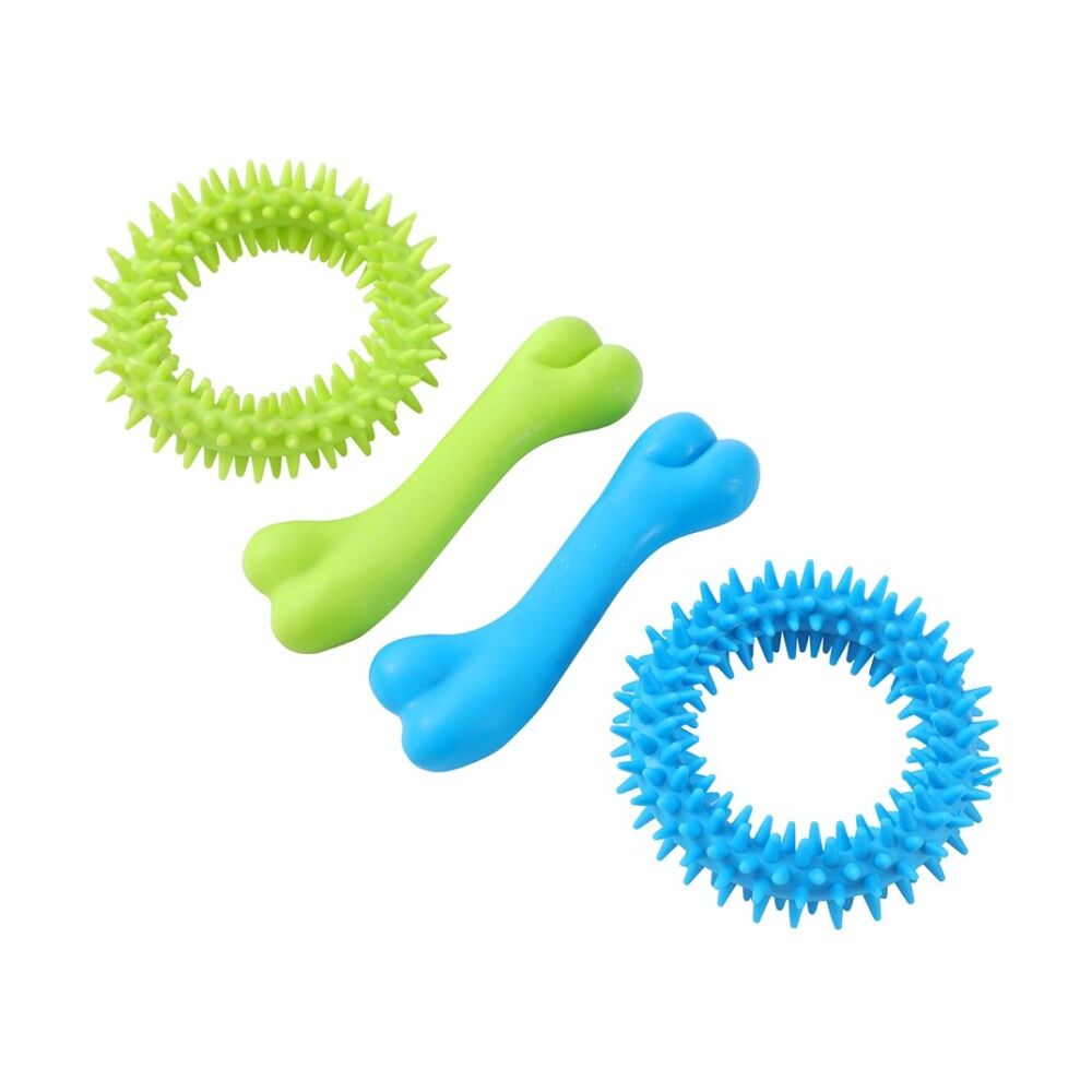 12x 2pc Paws And Claws Mini TPR Bone & Ring Pet Dog Chew/Fetch Toy Set Assorted