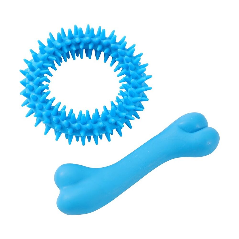 12x 2pc Paws And Claws Mini TPR Bone & Ring Pet Dog Chew/Fetch Toy Set Assorted