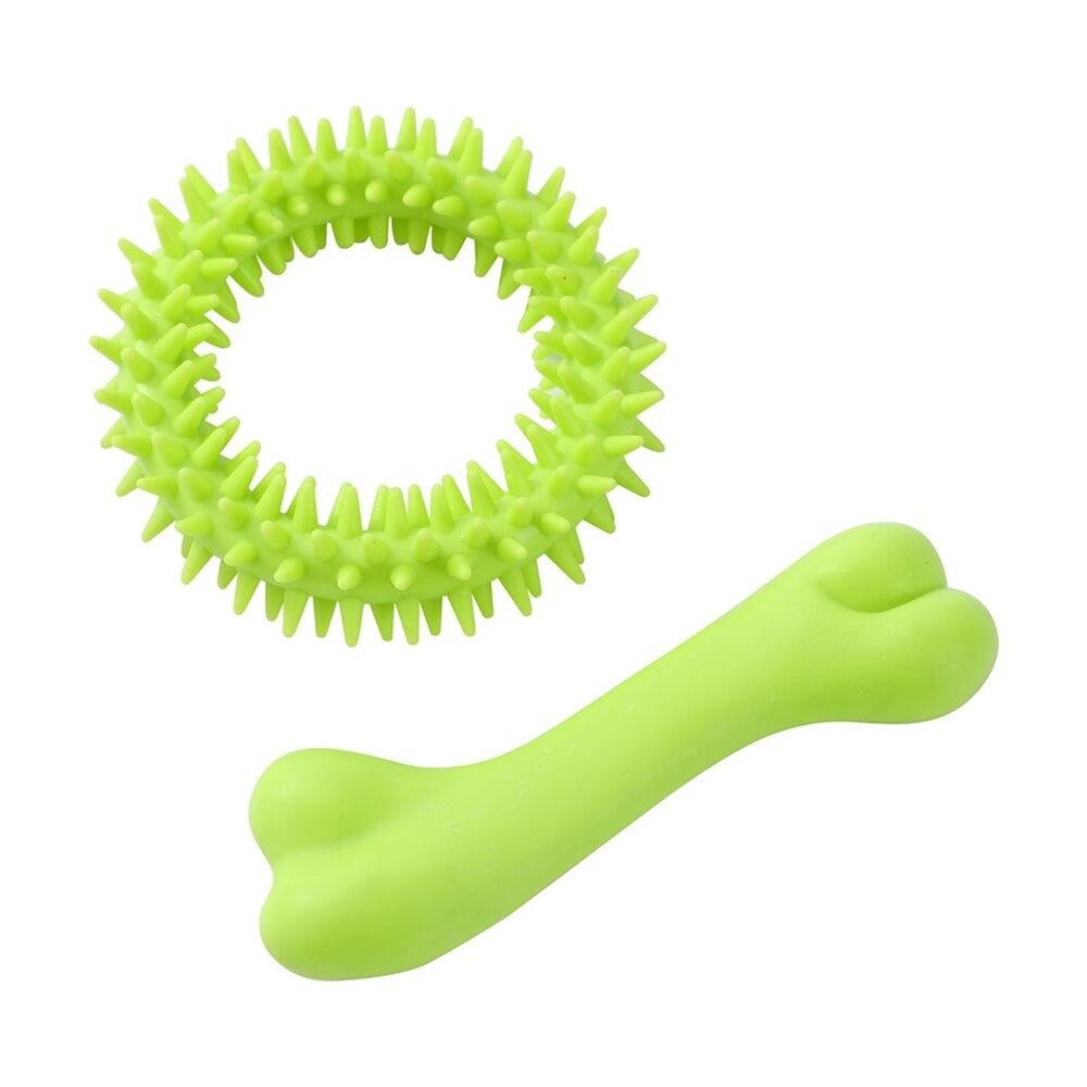 6x 2pc Paws And Claws Mini TPR Bone & Ring Pet Dog Chew/Fetch Toy Set Assorted