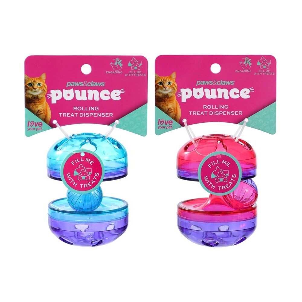 6x Paws And Claws Cat Roller Treat Dispenser Interactive Toy 8x9x8cm Assorted