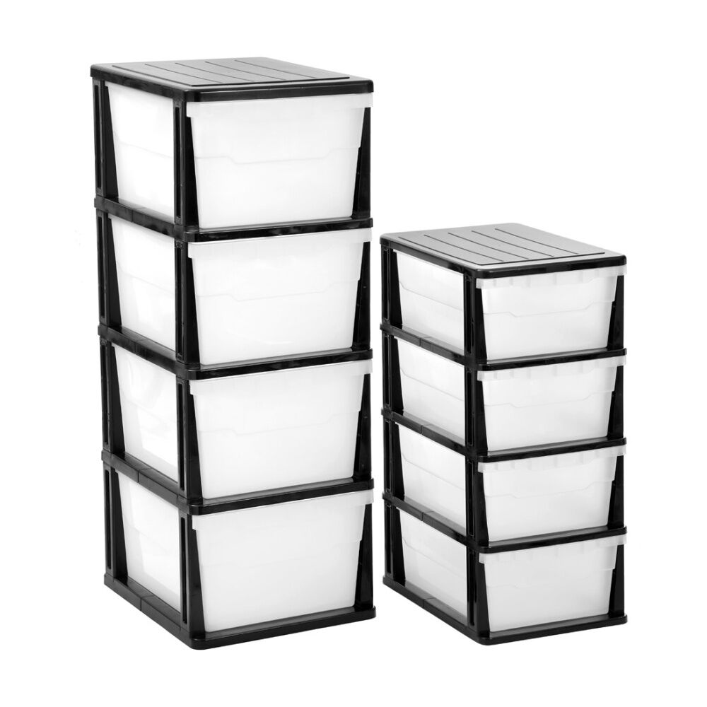 Boxsweden Stakit Mega 4 Drawer Organisation Storage Unit 38x48x103cm Black/White