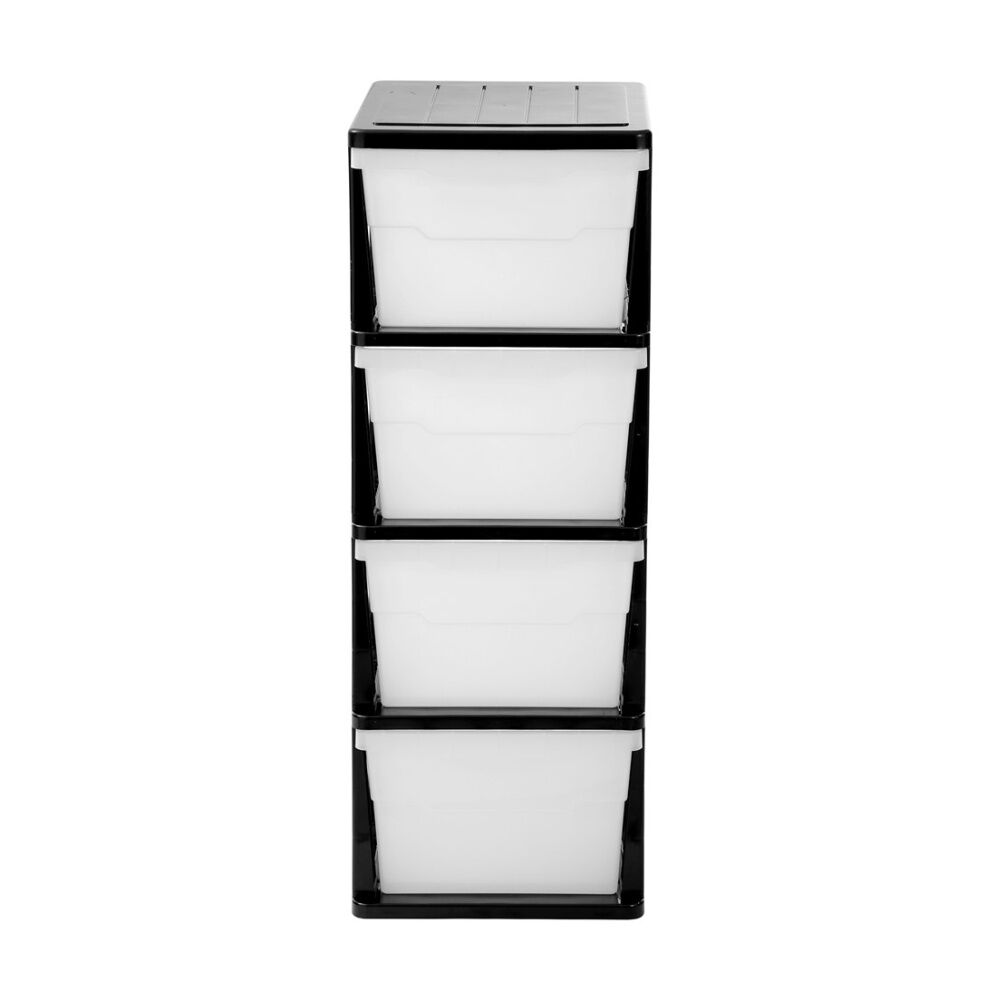 2x Boxsweden Stakit Mega 4 Drawer Organisation Storage Unit 38x48x103cm Black/White