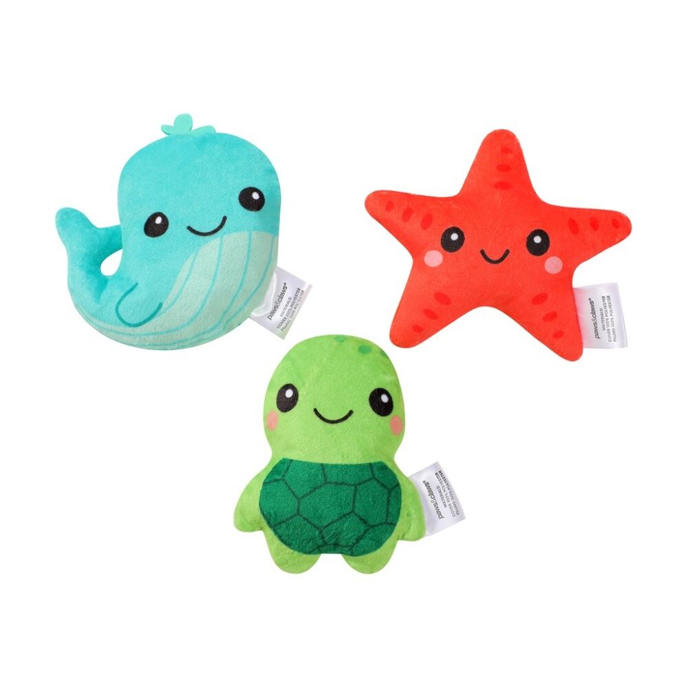 6x 3pc Paws And Claws Squeaky Squad Mini Plush Pet Dog Toys Assorted 7.5x9cm