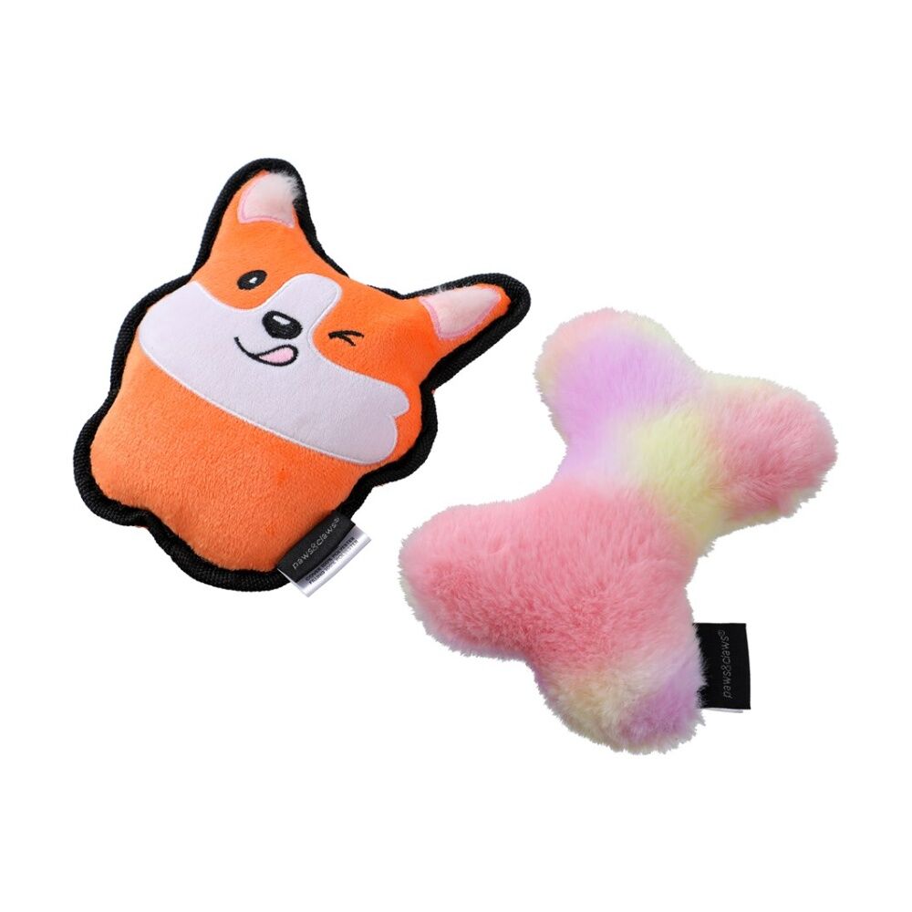 6x 2pc Paws And Claws Mini Mates Tiny Tuff & Bone Plush Dog Pet Toy Set Assorted