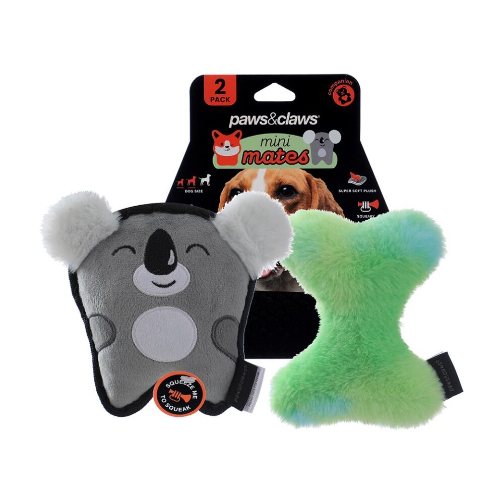 6x 2pc Paws And Claws Mini Mates Tiny Tuff & Bone Plush Dog Pet Toy Set Assorted