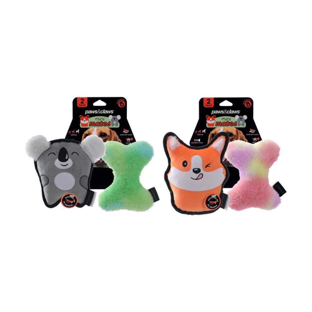 6x 2pc Paws And Claws Mini Mates Tiny Tuff & Bone Plush Dog Pet Toy Set Assorted
