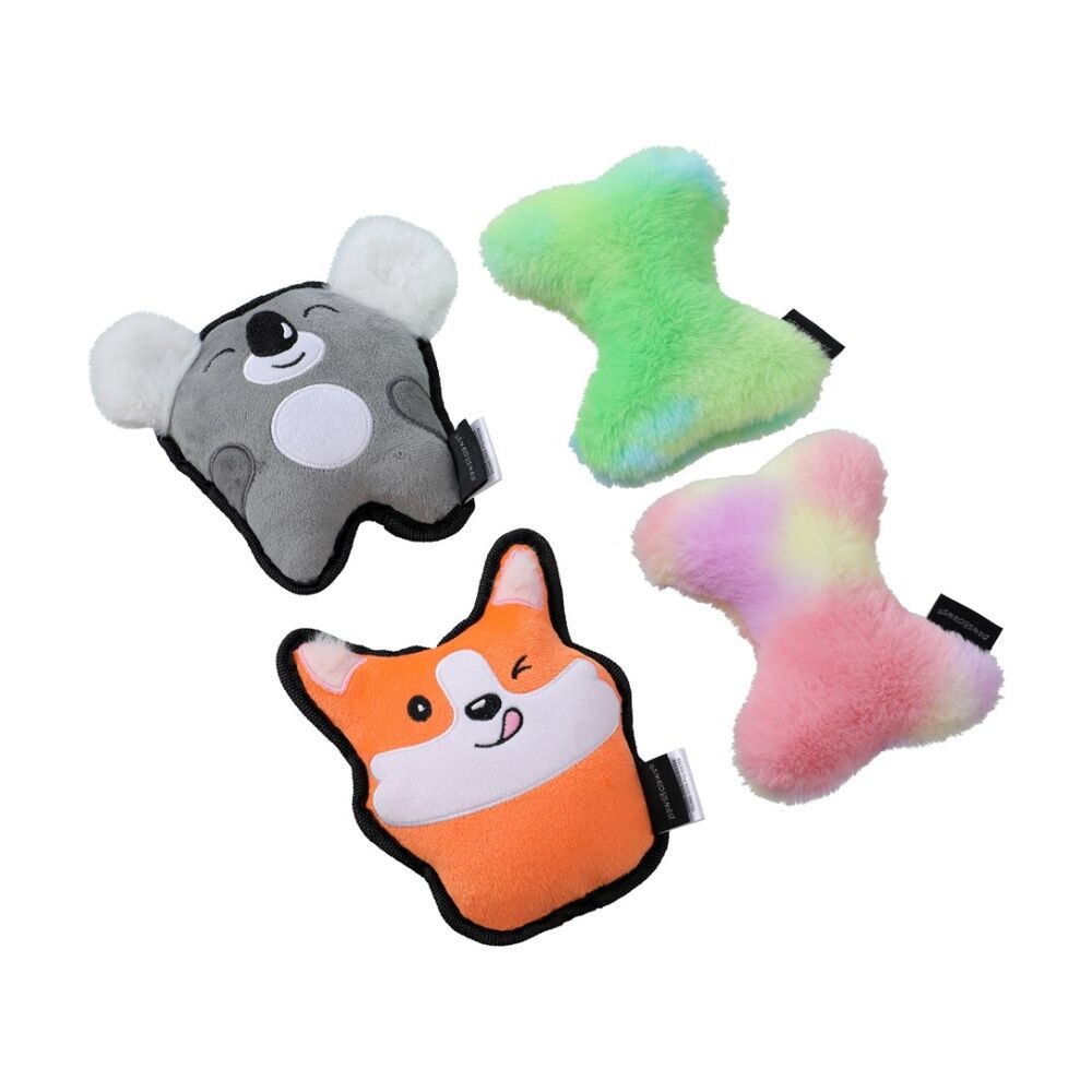 6x 2pc Paws And Claws Mini Mates Tiny Tuff & Bone Plush Dog Pet Toy Set Assorted