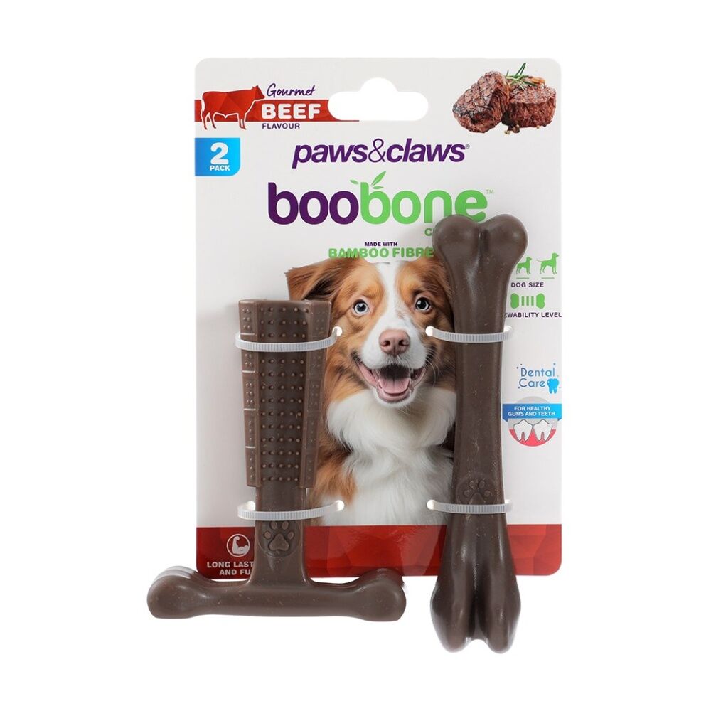 12x 2pc Paws And Claws Boobone Small Tbone & Bone Dog Chew Toy Set Chicken/Beef