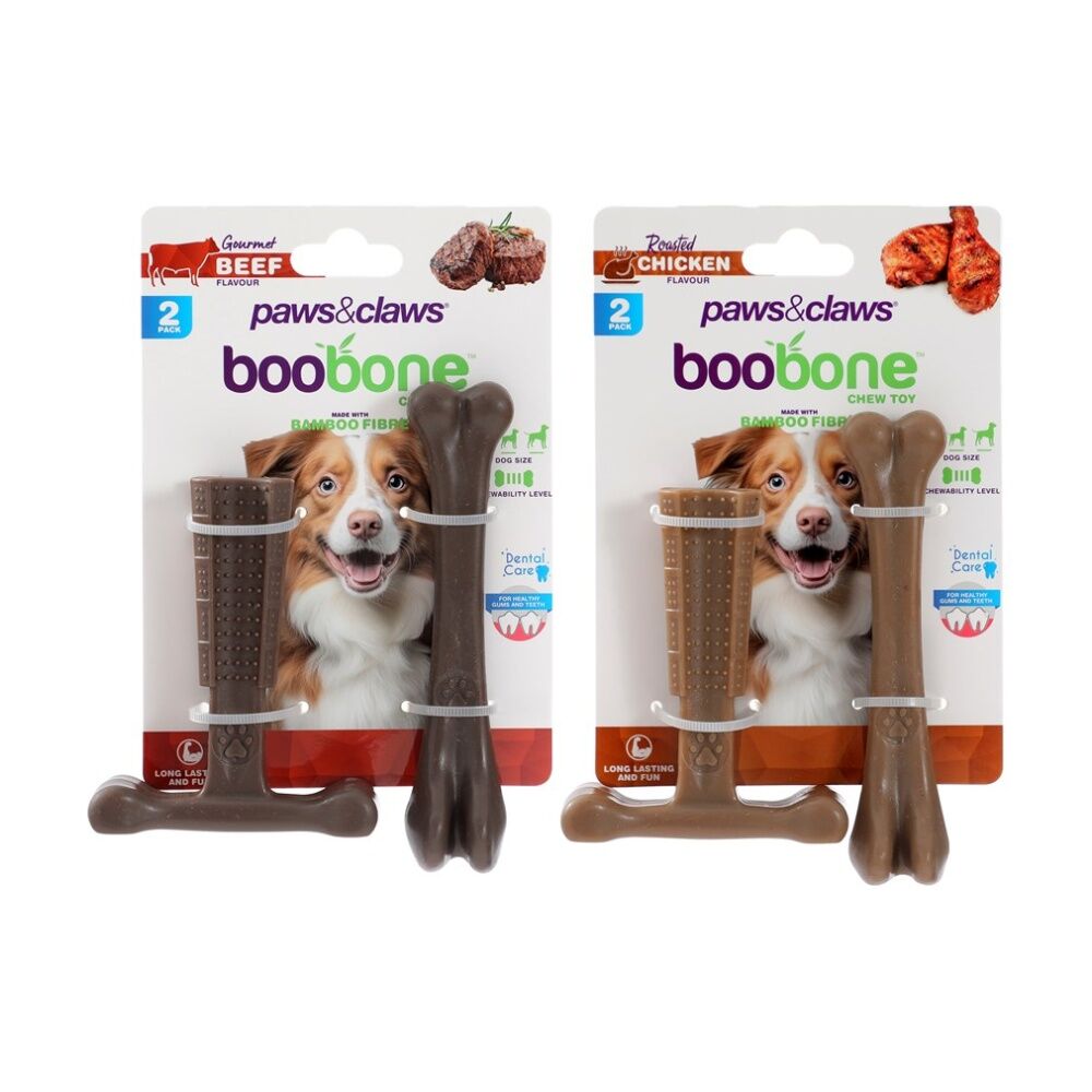 12x 2pc Paws And Claws Boobone Small Tbone & Bone Dog Chew Toy Set Chicken/Beef
