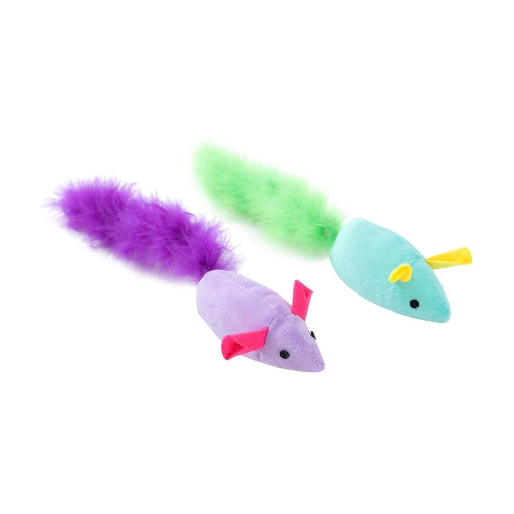 12PK Paws And Claws Pounce Long Tail Mouse Plush Pet Cat Toy Assorted 12x3x4.5cm