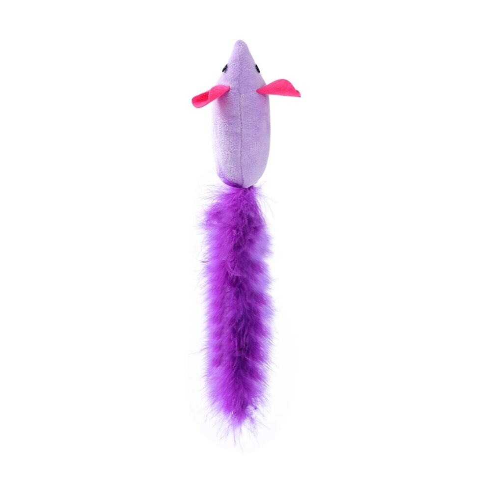 12PK Paws And Claws Pounce Long Tail Mouse Plush Pet Cat Toy Assorted 12x3x4.5cm