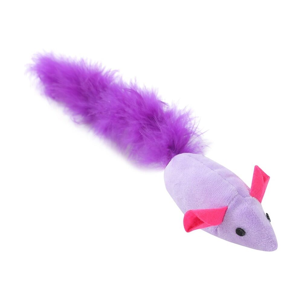 12PK Paws And Claws Pounce Long Tail Mouse Plush Pet Cat Toy Assorted 12x3x4.5cm
