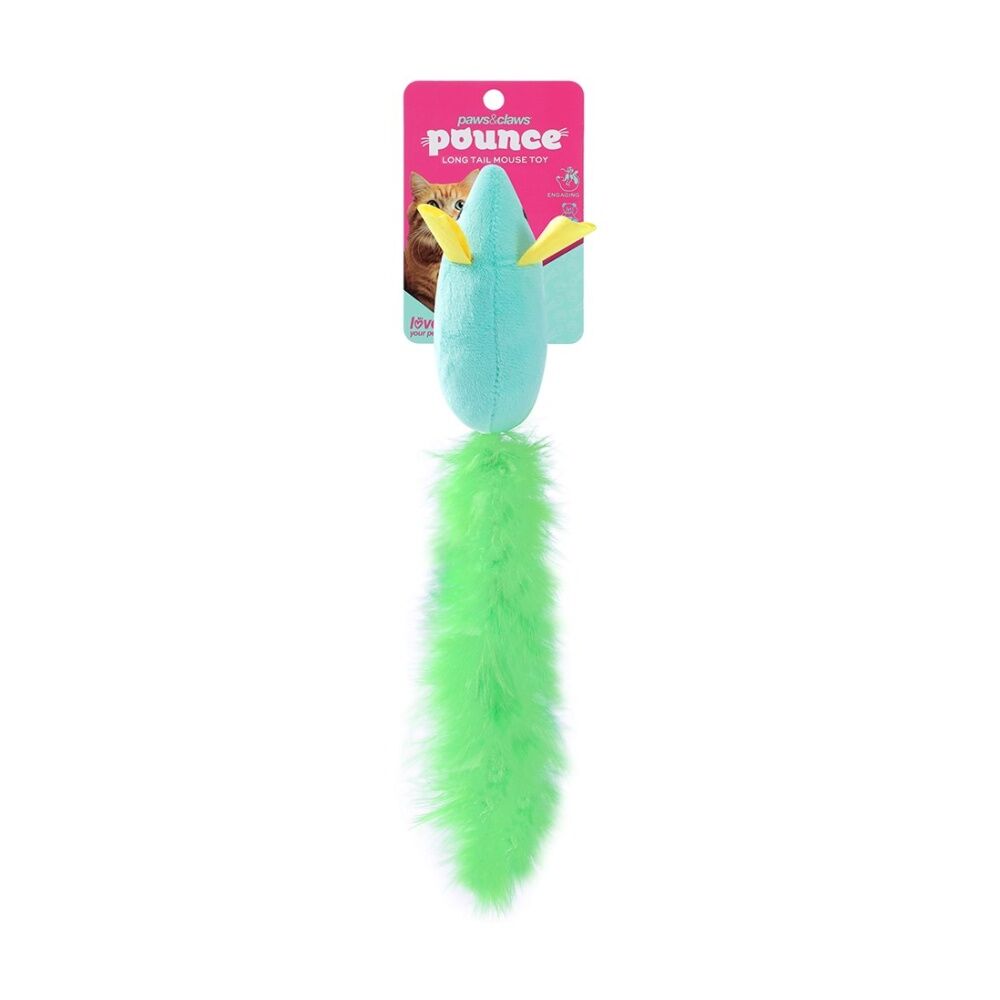 12PK Paws And Claws Pounce Long Tail Mouse Plush Pet Cat Toy Assorted 12x3x4.5cm