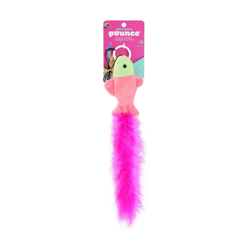 12PK Paws And Claws Pounce Plush Finger Dangler Pet Cat Toy Boa Assorted 4x54cm