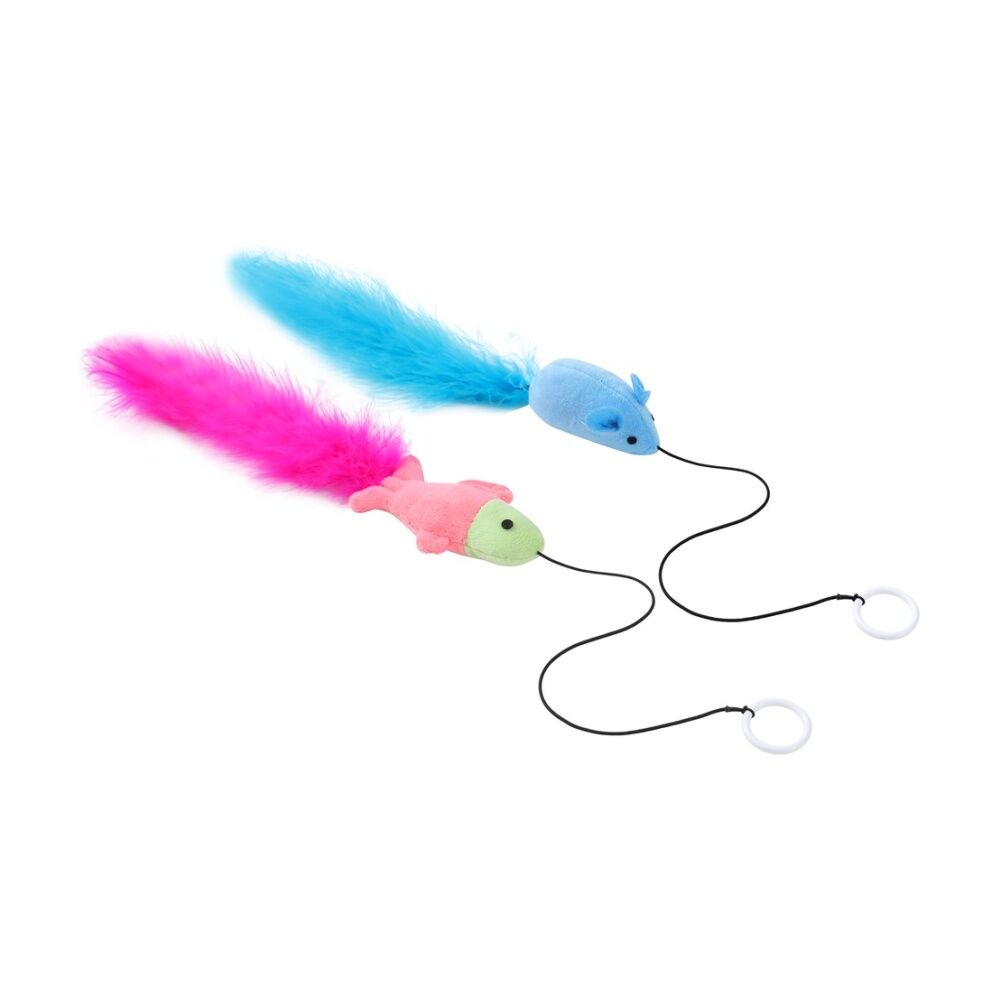 12PK Paws And Claws Pounce Plush Finger Dangler Pet Cat Toy Boa Assorted 4x54cm