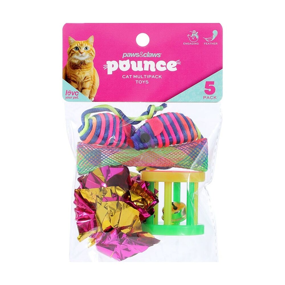 6x 5pc Paws And Claws Pounce Pet Cat Toys For Active Cats Assorted