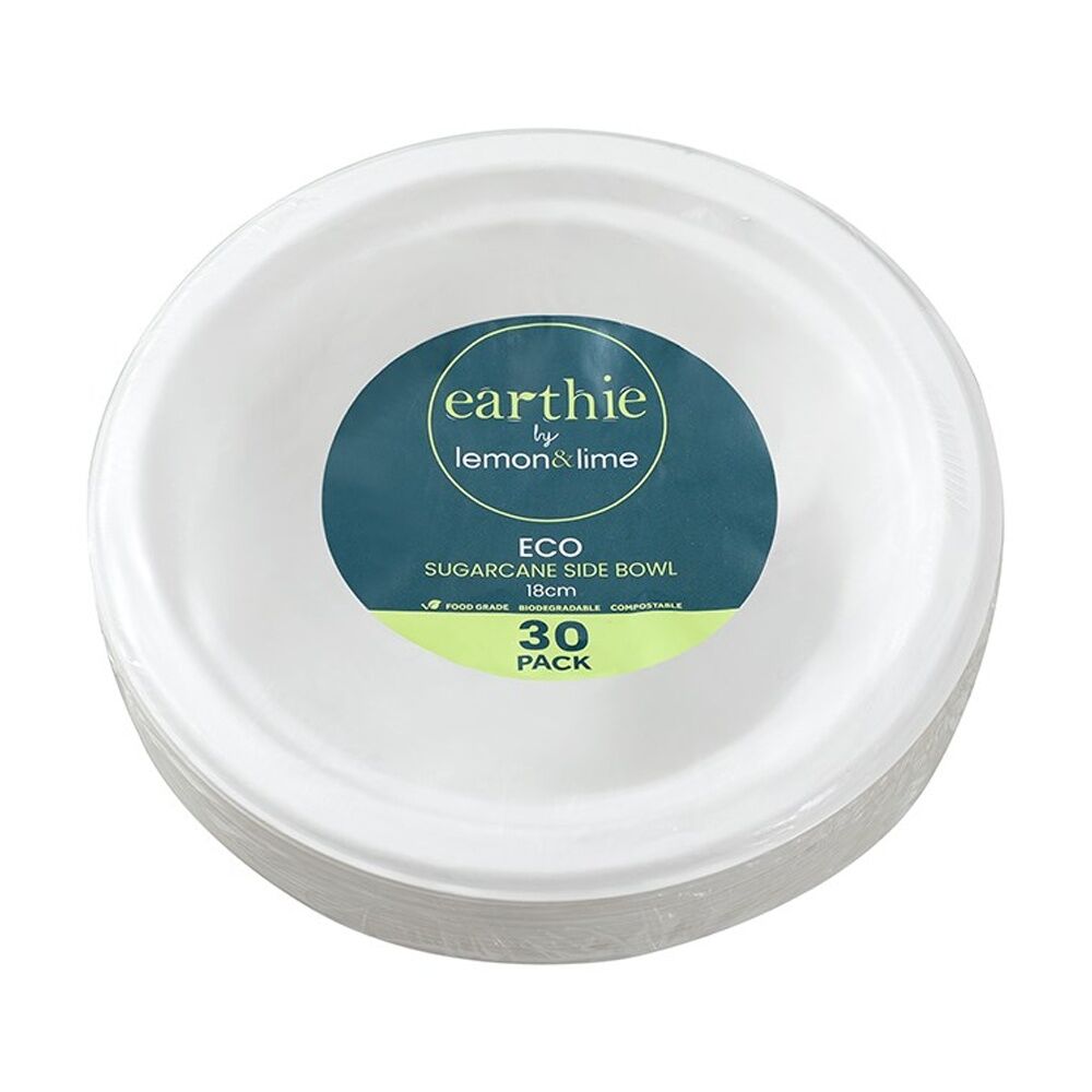 12x 30pc Lemon And Lime Sugarcane Side Bowl Compostable White 18cm