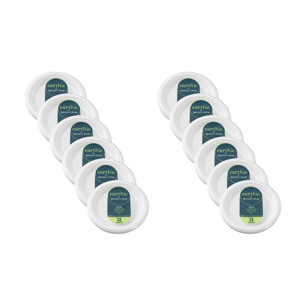 12x 12pc Lemon And Lime Sugarcane Side Plate Biodegradable White 18cm
