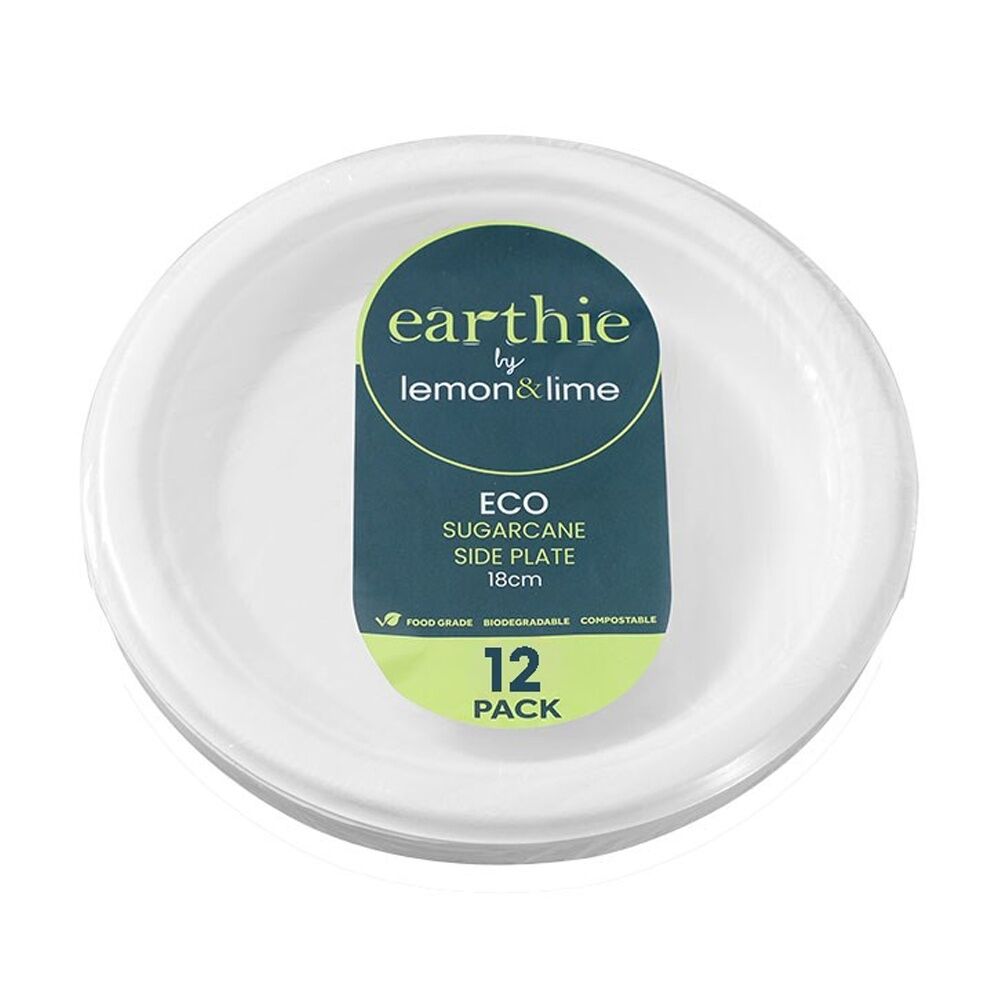 24x 12pc Lemon And Lime Sugarcane Side Plate Biodegradable White 18cm