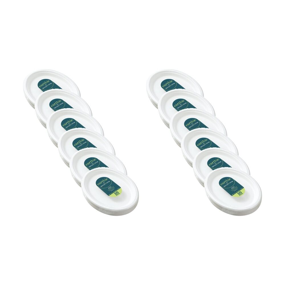 12x 30pc Lemon And Lime Sugarcane Oval Plate Compostable White 26x20cm