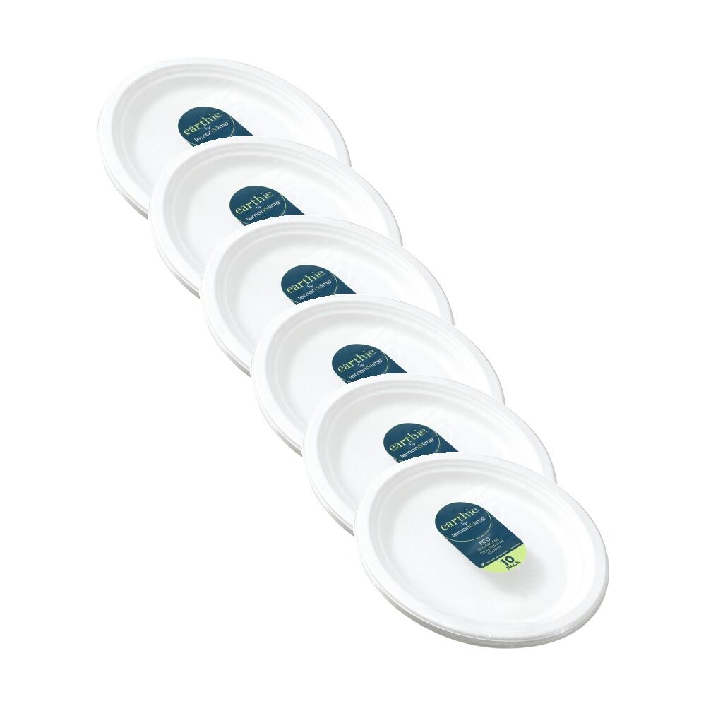 6x 10pc Lemon And Lime Sugarcane Oval Platter Compostable White 32x26cm
