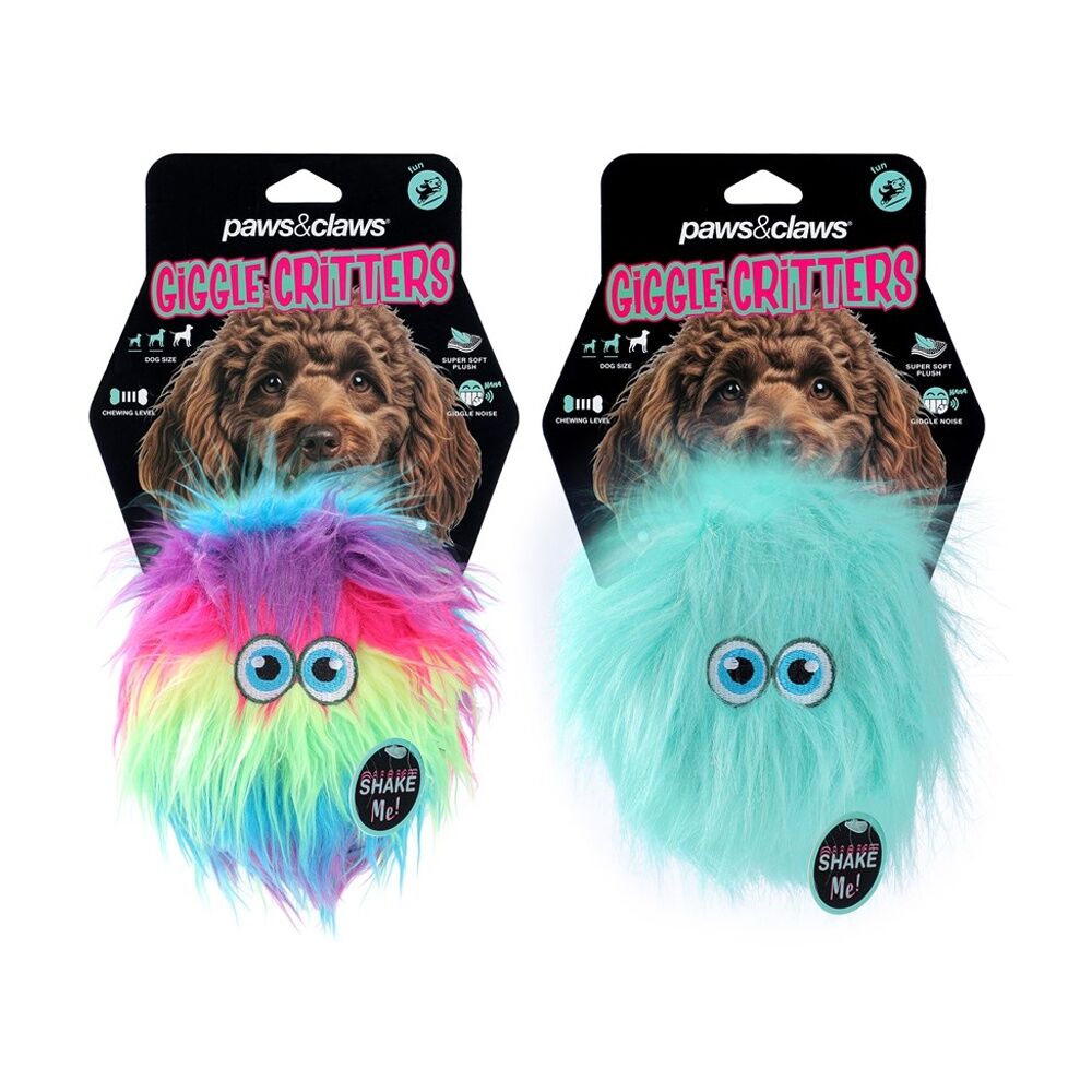 6x Paws And Claws Furry Giggle Ball Critter Dog Squeaky Chew Toy 12x9x9cm Assorted