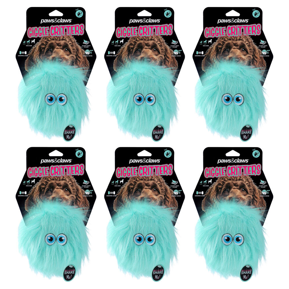 6x Paws And Claws Furry Giggle Ball Critter Dog Squeaky Chew Toy 12x9x9cm Assorted