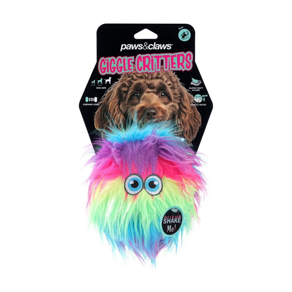 6x Paws And Claws Furry Giggle Ball Critter Dog Squeaky Chew Toy 12x9x9cm Assorted