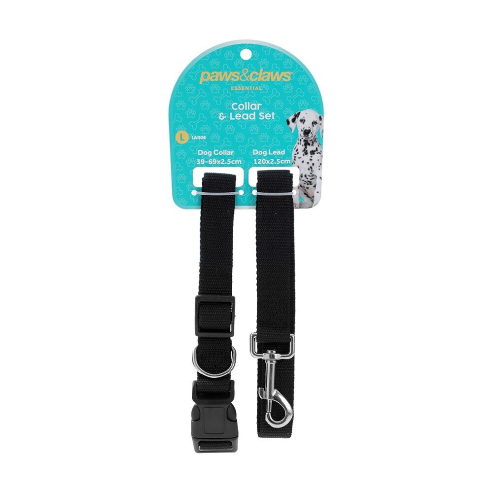3x Paws And Claws Essentials Pet Dog Collar & Lead Set Large Assorted