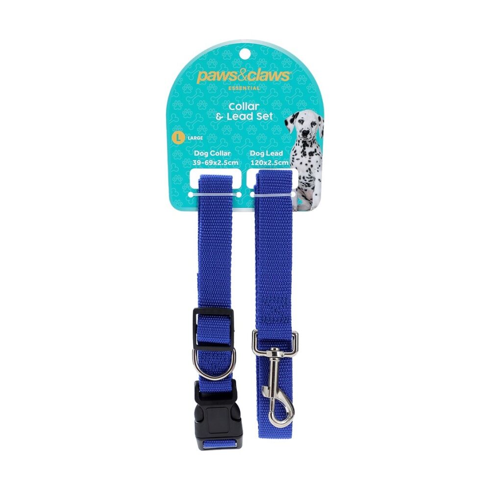 3x Paws And Claws Essentials Pet Dog Collar & Lead Set Large Assorted