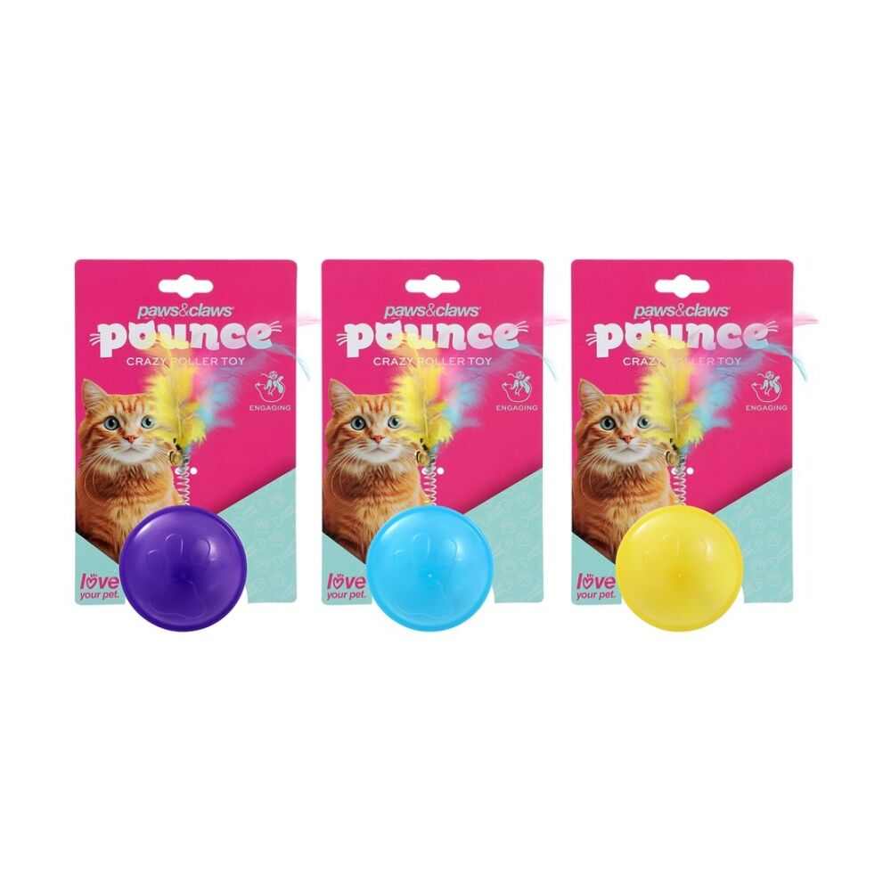 12PK Paws And Claws Pounce Crazy Rolling Pet Cat Toy Assorted 10x4cm