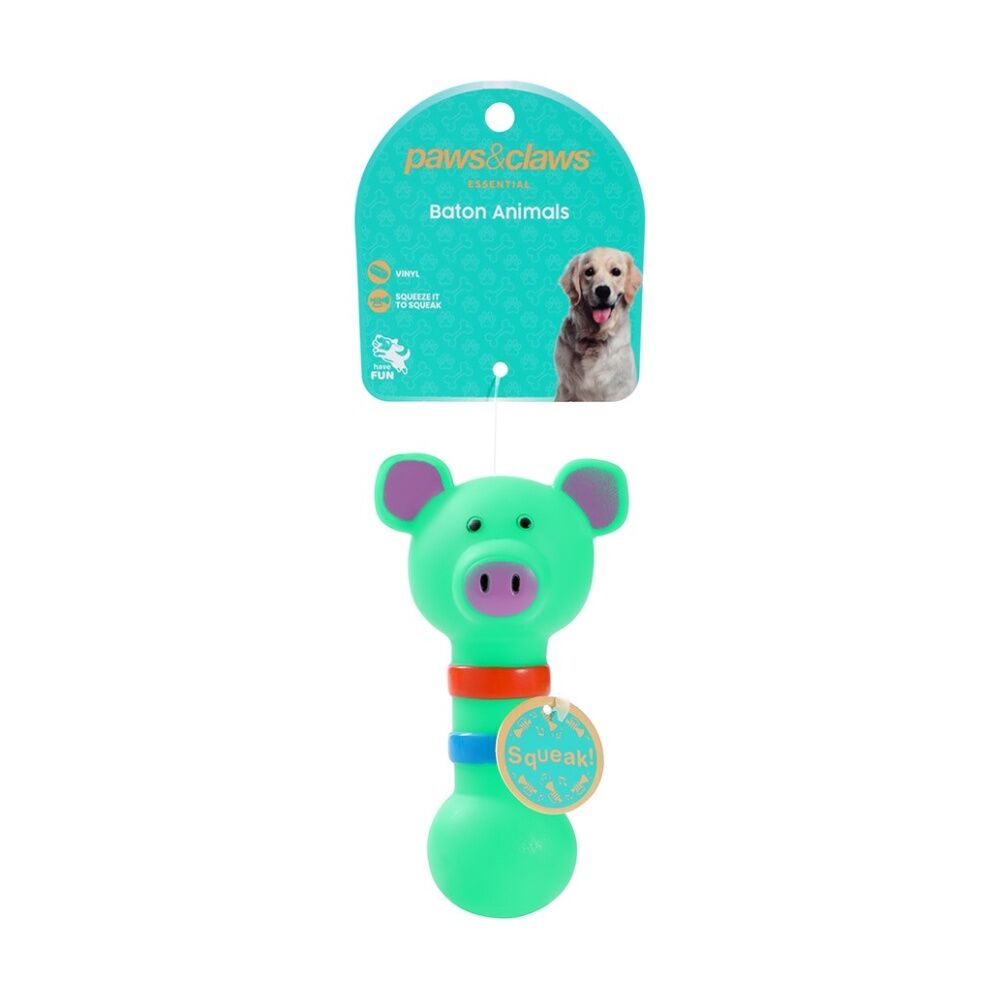 12x Paws And Claws Vinyl Baton Animals Pet Dog Squeaky Chew Toy 13.5x7cm Assorted