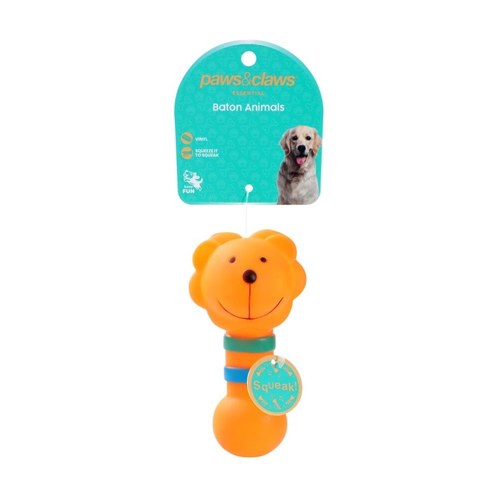 12x Paws And Claws Vinyl Baton Animals Pet Dog Squeaky Chew Toy 13.5x7cm Assorted