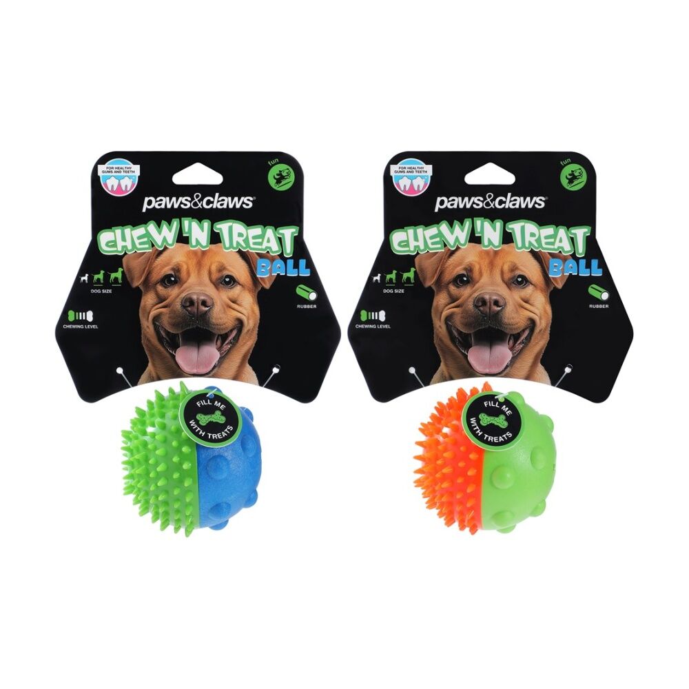 12x Paws And Claws Dental Treat Ball Pet Dog Toy Teeth Gum Cleaning 8.5cm Assorted