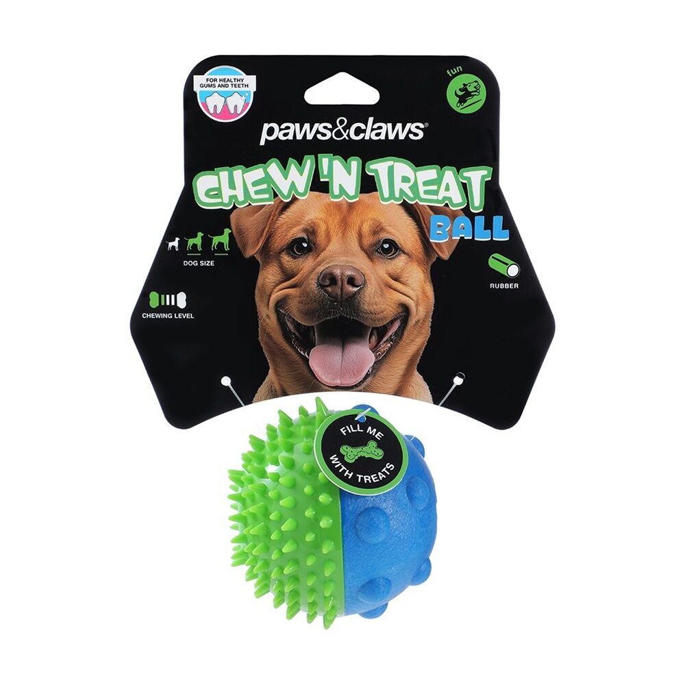 6x Paws And Claws Dental Treat Ball Pet Dog Toy Teeth Gum Cleaning 8.5cm Assorted