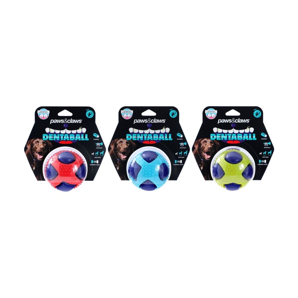 12PK Paws And Claws Dentaball Pet Dog Toy Sensory Ball Squeaky Dental Care 8.5cm