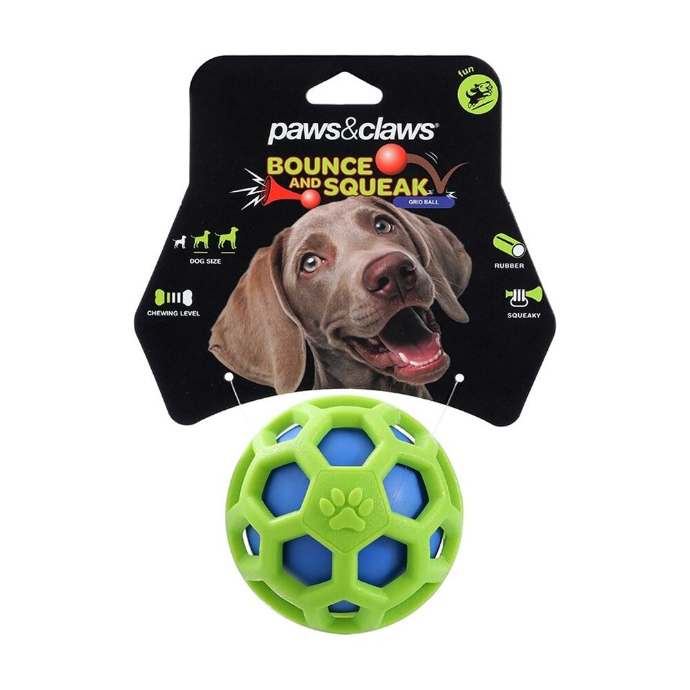 6x Paws And Claws TPR Cage Ball W/ Squeaker Pet Dog Fetch/Chase Toy 9cm Assorted