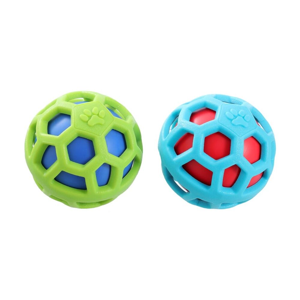 6x Paws And Claws TPR Cage Ball W/ Squeaker Pet Dog Fetch/Chase Toy 9cm Assorted