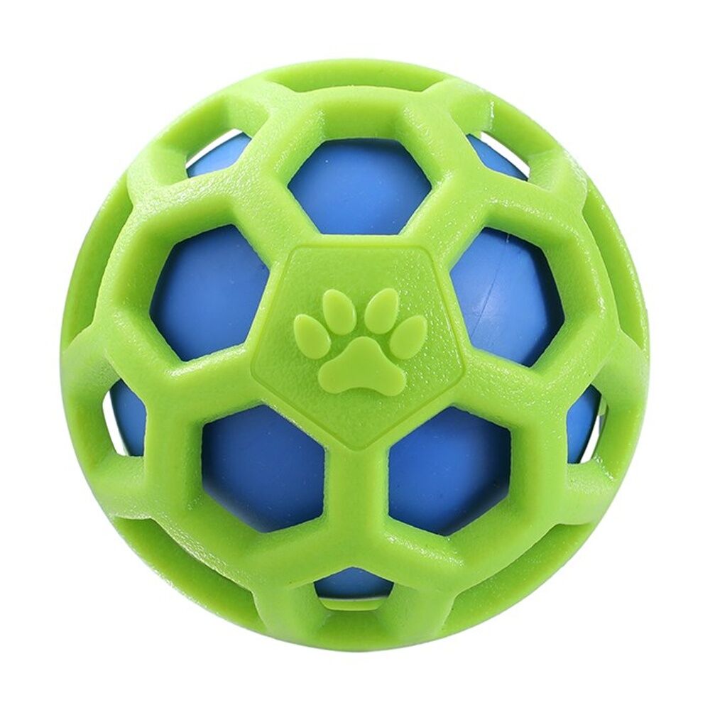 6x Paws And Claws TPR Cage Ball W/ Squeaker Pet Dog Fetch/Chase Toy 9cm Assorted