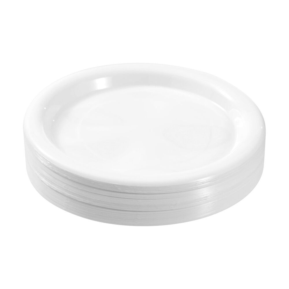 6x 50pc Lemon And Lime Reusable Plastic Food Dinner Plates Set White 25.5cm