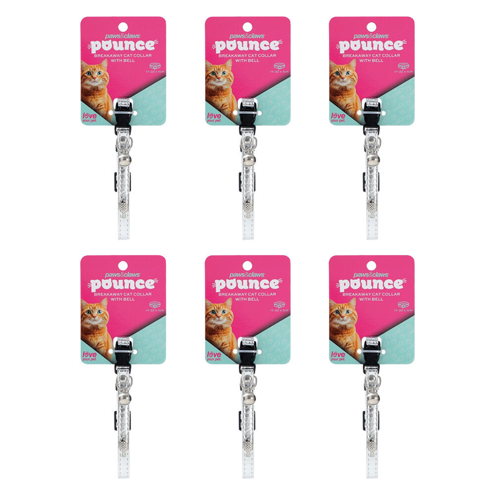 6x Paws And Claws Adjustable Breakaway Cat Bell Pet Collar Metallic Assorted