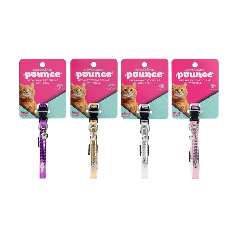 6x Paws And Claws Adjustable Breakaway Cat Bell Pet Collar Metallic Assorted