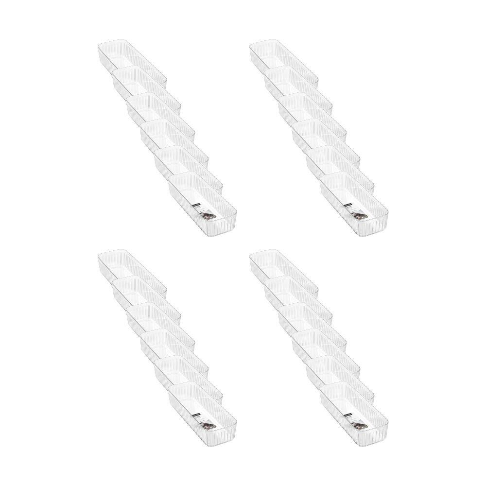 24x Boxsweden Crystal Ribbed Tray Modular Design Storage Container Clear 31x11x6.5cm